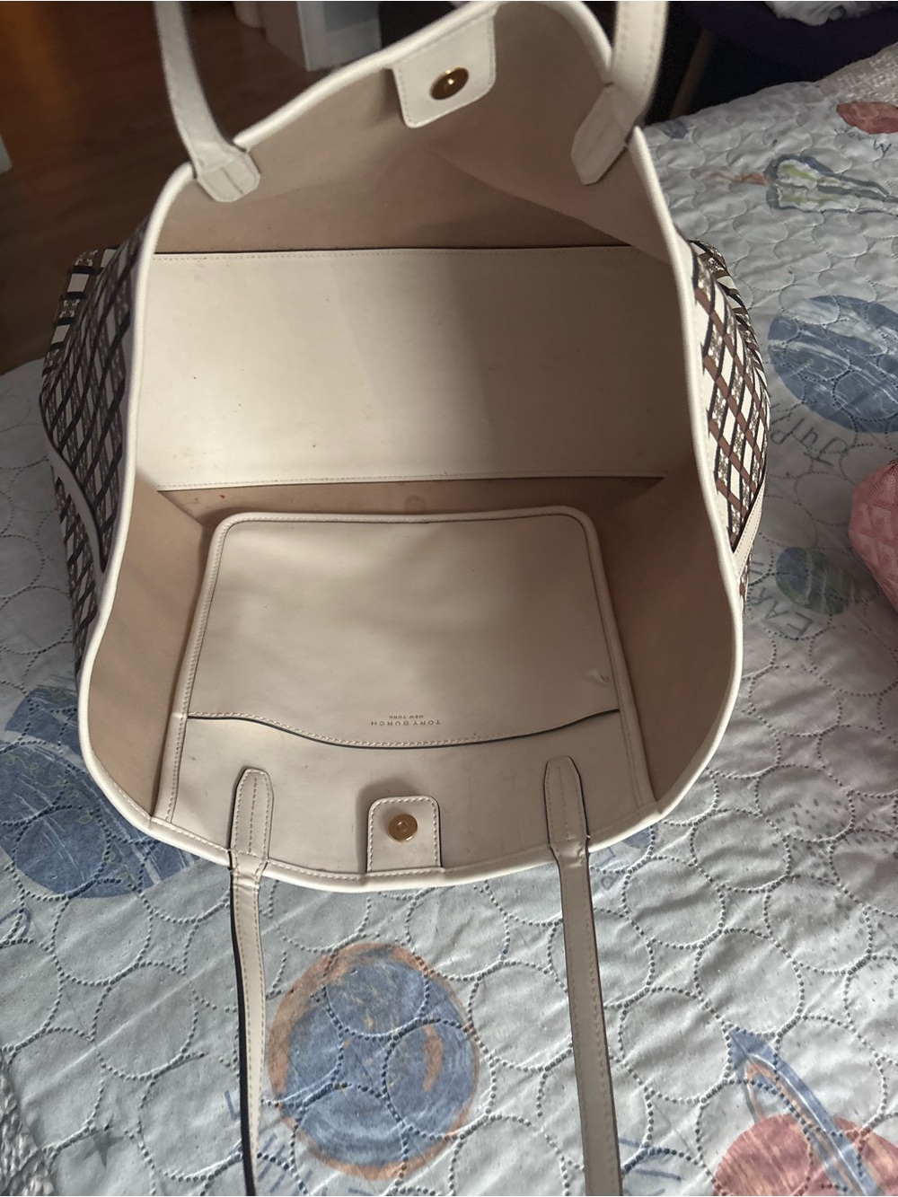 Tory Burch Brown, Cream and Black Patterned Tote - Picture 2 of 2
